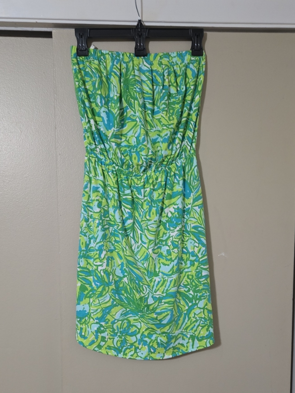 Lilly Pulitzer Strapless Windsor Lime & Aqua Floral Dress Size XS 100% Cotton